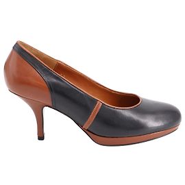 Sapatos de dois tons Dries Van Noten Kitten em preto/Couro Marrom Preto