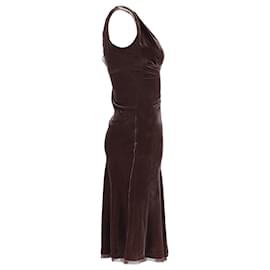 Diane Von Furstenberg-Diane Von Furstenberg Deep V-Neck Dress in Brown Rayon Velvet -Brown