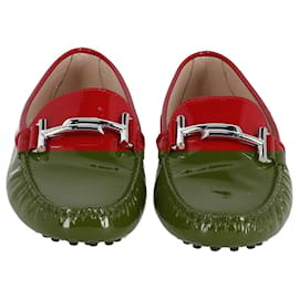 Tod's-Tod's Gommini lined T Loafers in Red Patent Leather-Red