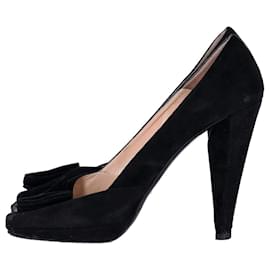 Prada-Prada Peep Toe High Heels in Black Suede-Black