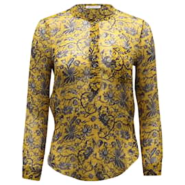 Isabel Marant-Blusa de botão de gola redonda Isabel Marant em seda com estampa amarela-Outro