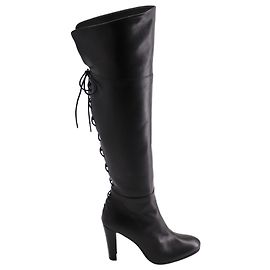 Stuart Weitzman Back Lace Knee-High Boots in Black Leather Black