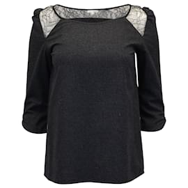 Ba&Sh Lace-Trim Top in Grey Polyester Grey
