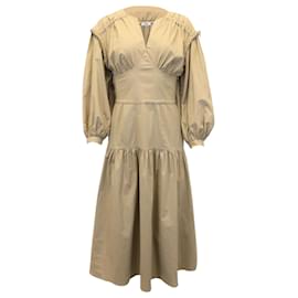 Roseanna-Vestido midi manga Sea Bishop em algodão bege-Marrom,Bege