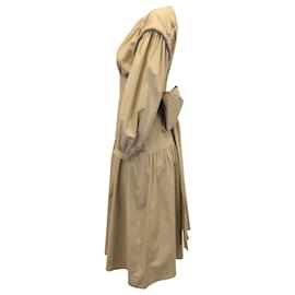 Roseanna-Sea Bishop Sleeve Midi Dress in Beige Cotton-Beige