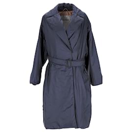 Max Mara The Cube Belted Coat in Blue Polyester Blue