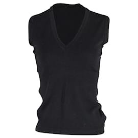 Burberry-Camiseta sin mangas con cuello en V de Burberry en lana de merino negra-Negro