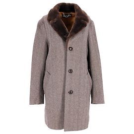Supreme F/W 2015 Fur Collar Herringbone Coat in Brown Wool Brown