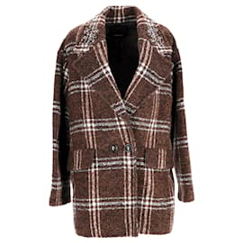 Pinko-Pinko Double-Breasted Check Coat in Brown Polyester-Other