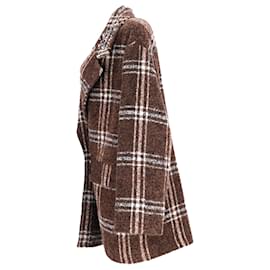 Pinko-Pinko Double-Breasted Check Coat in Brown Polyester-Other