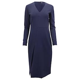 Theory-Theory Long Sleeve V-neck Midi Dress in Navy Triacetate-Navy blue