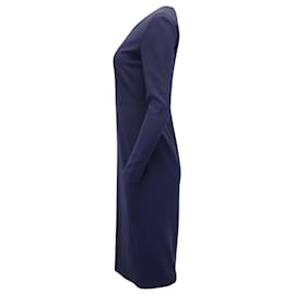 Theory-Theory Long Sleeve V-neck Midi Dress in Navy Triacetate-Navy blue