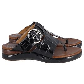 Chloé Sandali Chloe Croc Effect Toe Strap In Pelle Nera Nero