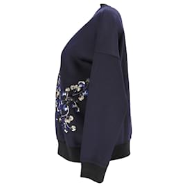 Pinko-Pinko Floral-Embroidered Sweatshirt in Navy Blue Polyester-Blue,Navy blue