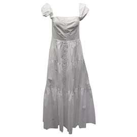 Staud-Staud Tiered Button-Front Midi Dress in White Cotton-White