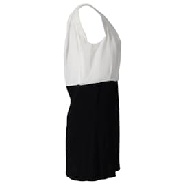 Sandro-Sandro Paris Robe Fourreau Sans Manches Colorblock en Soie Noire-Noir