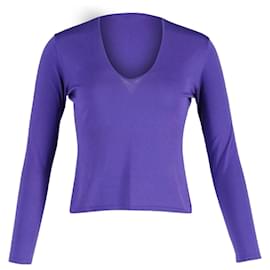 Ralph Lauren-Top de manga larga en seda violeta de Ralph Lauren-Púrpura