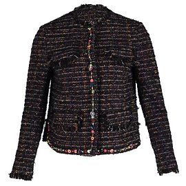 MSGM Tweed Embellished Jacket in Black Wool Black