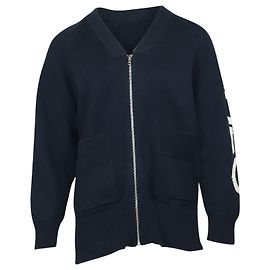 Kenzo Cardigan long zippé en maille de coton bleu marine Bleu Bleu Marine