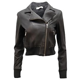 Iro Cropped Biker Jacket em Couro Preto Preto