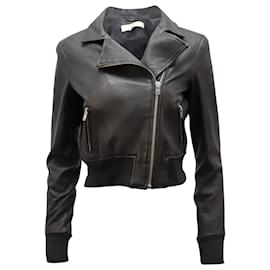 Iro-Iro Cropped Biker Jacket in Black Leather-Black