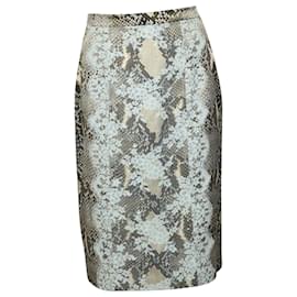 Erdem-Erdem Snakeskin Print Skirt with Lace Detail in Grey Viscose -Grey