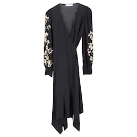 Tory Burch-Tory Burch Embroidered Wrap Dress in Black Viscose-Black
