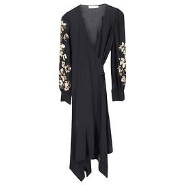 Vestido envelope bordado Tory Burch em viscose preta Preto