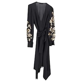 Tory Burch-Tory Burch Embroidered Wrap Dress in Black Viscose-Black