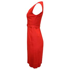 Diane Von Furstenberg-Diane Von Furstenberg Belted V-Neck Dress in Red Viscose-Red