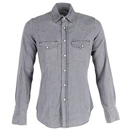 Tom Ford Denim-Westernhemd mit Perlmuttknöpfen aus grauer Baumwolle Grau