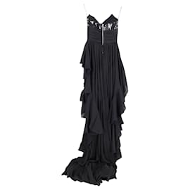 Balmain-Balmain High-Low-Paillettenkleid aus schwarzer Seide-Schwarz