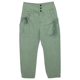 Isabel Marant-Isabel Marant Etoile Ruched Pocket Cargo Trousers in Green Linen-Green