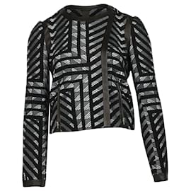 Diane Von Furstenberg-Chaqueta con ribete de cuero con estampado geométrico en lana negra de Diane Von Furstenberg-Negro