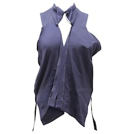 Roland Mouret-Roland Mouret Sheer Sleeveless Top in Blue Silk-Blue