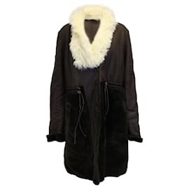 Chloé-Chloé Fur-Trimmed Coat in Brown Lambskin Leather-Brown