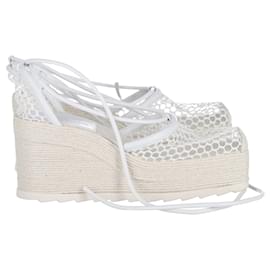 Bottega Veneta-Bottega Veneta Mesh Espadrille Wedge Sandals in White Leather-White