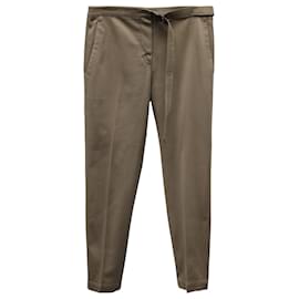Brunello Cucinelli-Brunello Cucinelli Pantalones con cinturón Monili incorporado en algodón caqui-Verde,Caqui