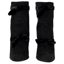 Alexandre Birman-Alexandre Birman Lorraine Bow-Tie Ankle Boots in Black Suede-Black