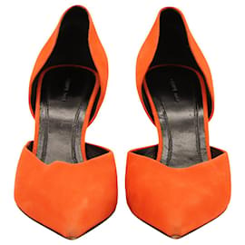 Céline-Celine Pointed High Heels in Orange Suede -Orange