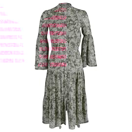 Michael Kors-Michael Kors Tiered Floral-Print Chiffon Midi Dress in Pink Polyester-Other,Python print