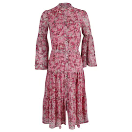 Michael Kors-Michael Kors Tiered Floral-Print Chiffon Midi Dress in Pink Polyester-Other