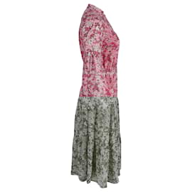 Michael Kors-Michael Kors Tiered Floral-Print Chiffon Midi Dress in Pink Polyester-Other,Python print