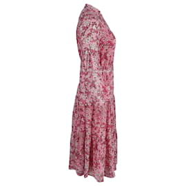Michael Kors-Michael Kors Tiered Floral-Print Chiffon Midi Dress in Pink Polyester-Other