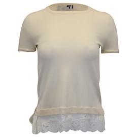 Theory-Theory Lace-Trimmed Top in Cream Wool-White,Cream