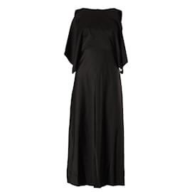 Balenciaga-Balenciaga Robe mi-longue à épaules dénudées en cupro noir-Noir