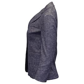Theory-Theory Single-Breasted Blazer in Blue Linen-Blue