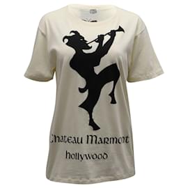Gucci-Gucci T-shirt en coton imprimé Chateau Marmont en coton crème-Blanc,Écru