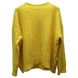 Loewe Zopfmusterpullover aus gelber Merinowolle Gelb