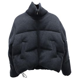 Joseph Cropped Quilted Down Jacket in Navy Blue Merino Wool Blue Navy blue